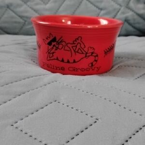 Fiestaware Cat Bowl with Feline Groovy Design Scarlet
